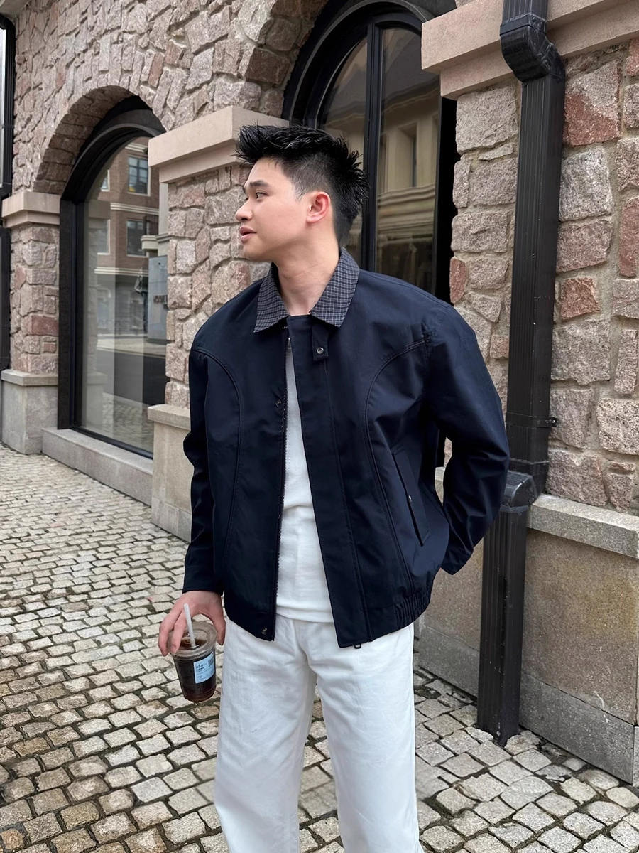 

Ретро американский повседневный клетчатый воротник рта Jaet мужская осенняя рабочая одежда Sle Harlington пальто для верховой езды модное полиэфирное волокно