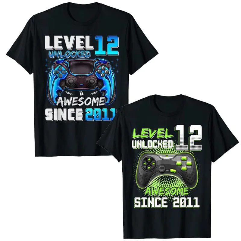 

Level 12 Unlocked Awesome Since 2011 Gaming T-Shirt 12th Birthday Present Born In 2011 Gamer Graphic Tee Tops Streetwear Outfits