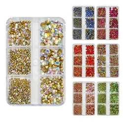 6 Grid Box of Nail Art Rhinestones Strass Gems, Pointed Bottom for UV Gel Polish, DIY 3D Decoration Jewelry