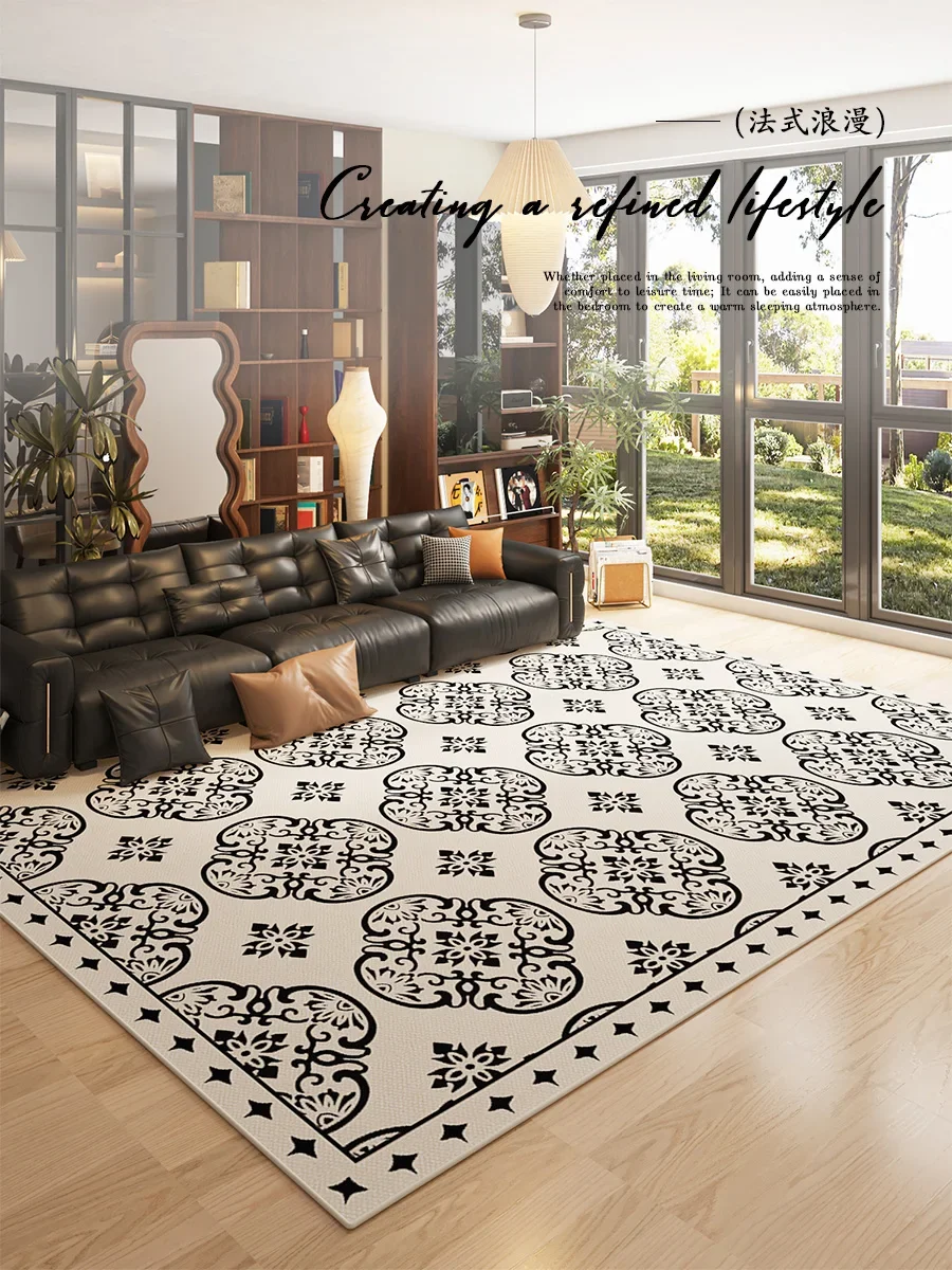 

French Antique Living Room Deluxe Carpet Light Luxury Simple Cream Style Waterproof Ins Bedroom Carpet Home Decoration