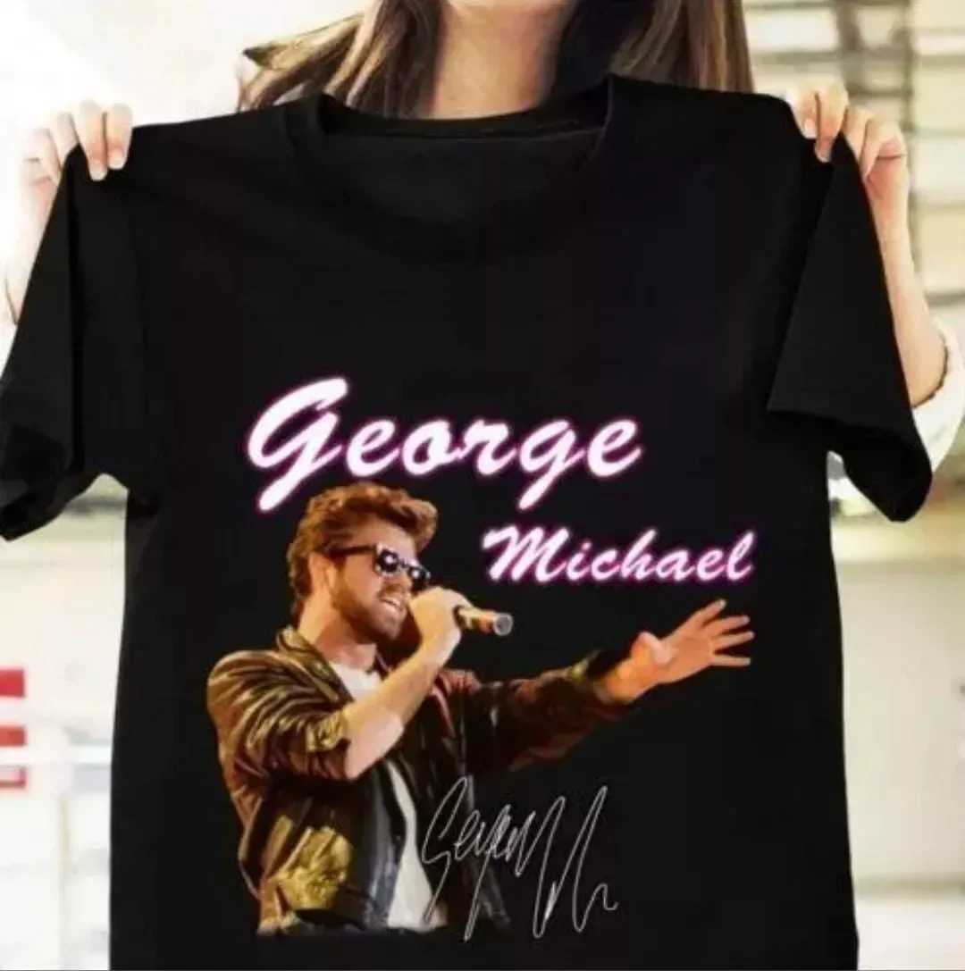 Signauture George Michael Black Heavy Cotton T-shirt Gift For Fan