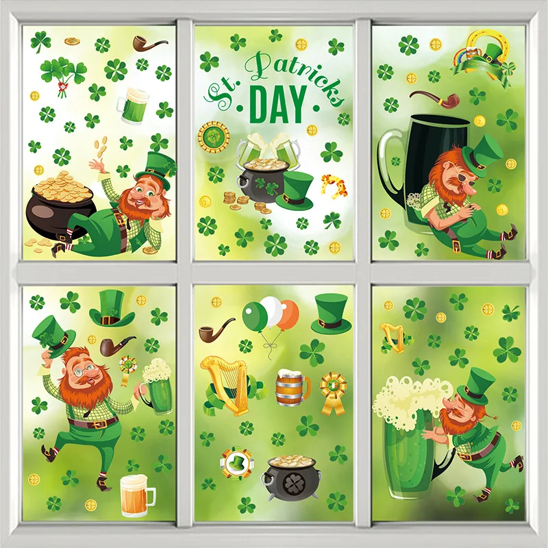 St. Patrick's, Ireland, window stickers, festive atmosphere, shopping mall shop windows, double-sided window stickers