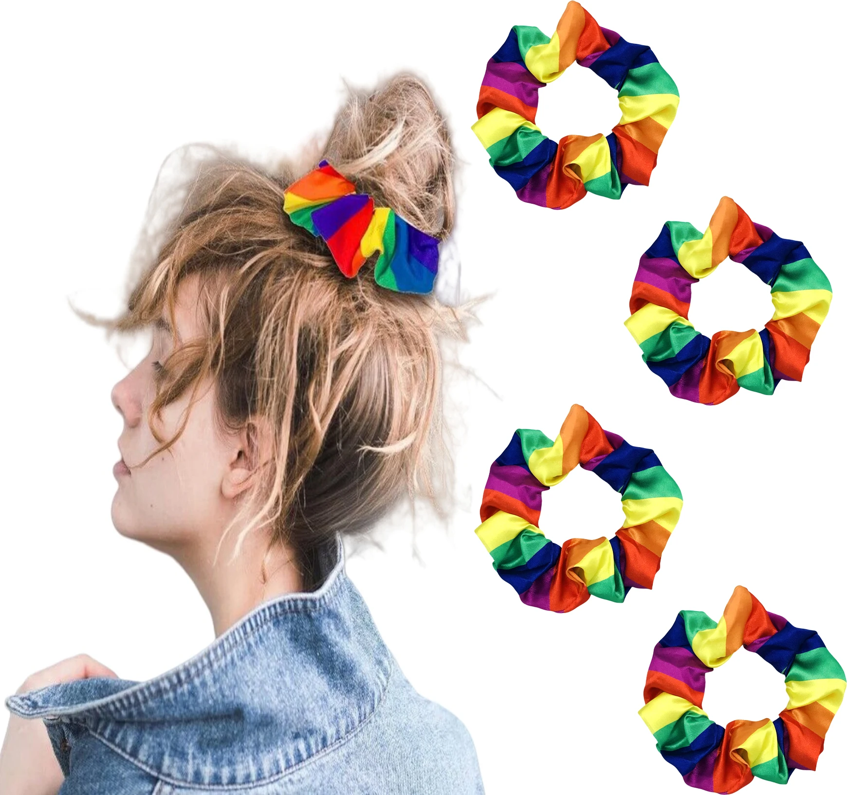 5/20pcs Rainbow Stripe PRIDE Hair Scrunchies Wholesale Elastic Band Scrunchy Bun Girls Ponytail Holder Wholesal