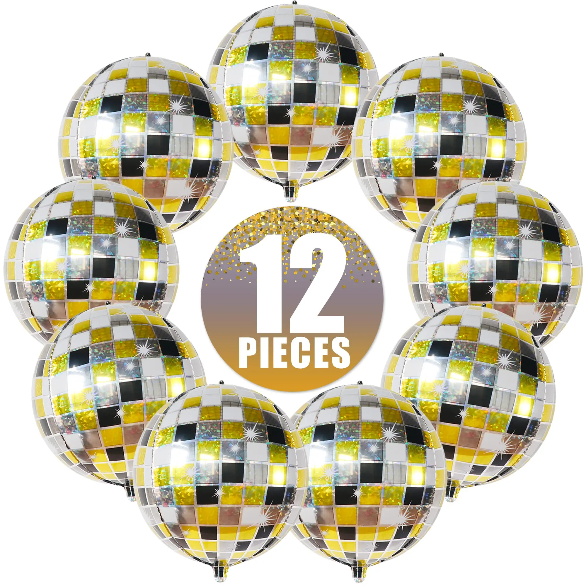 Pack of 12 Gold Disco Ball Big 22 Inch Foil Black and Gold Disco 4d  Balloon Last Disco Bachelorette Party Decorations