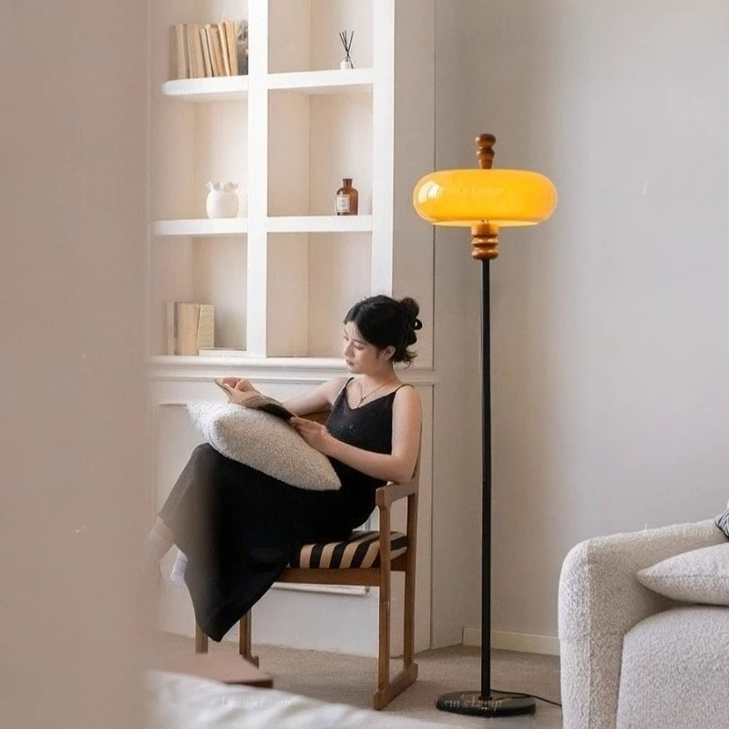 French Vintage Iron Base LED E27 Floor Lamp Rotundity Glass Lampshade Living Room Bedroom Study Restaurant Wooden Standing Light