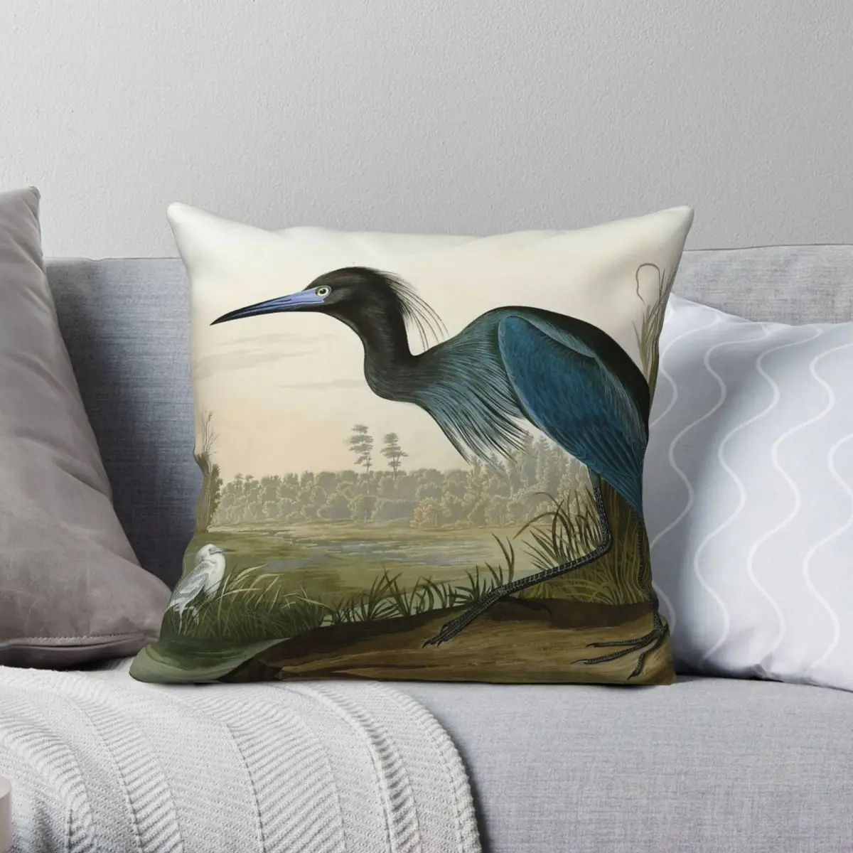 Little Blue Heron John James Audubon Pillowcase Polyester Linen Velvet Pattern Zip Decor Throw Pillow Case Home Cushion Cover