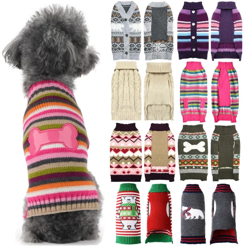 Fashion Dog Knitted Clothes Winter Warm Dog Sweater Christmas Puppy Costumes Cute Print Cat Turtleneck Chihuahua Pet Pullovers