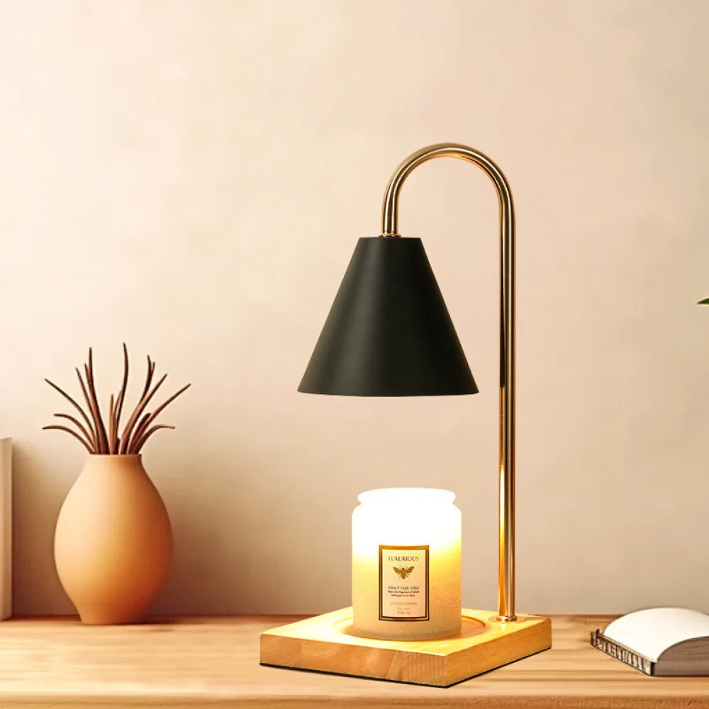 Modern Candle Warmer Lamp Wood Aroma Melter Fragrance Light Bedroom Bedside Desk Lamp Dimmable Timer Safety Home Accessory