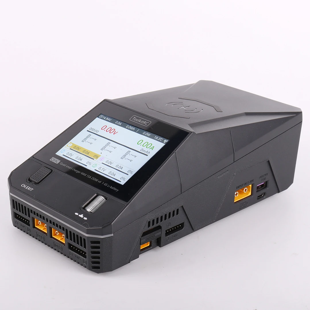 ToolkitRC Q6AC Charger AC 400W DC 1000W 4CH Independent Output LiPo 1-6S NiMH 1-16S PB 1-10S 65W USB PD IPS Screen Bluetooth