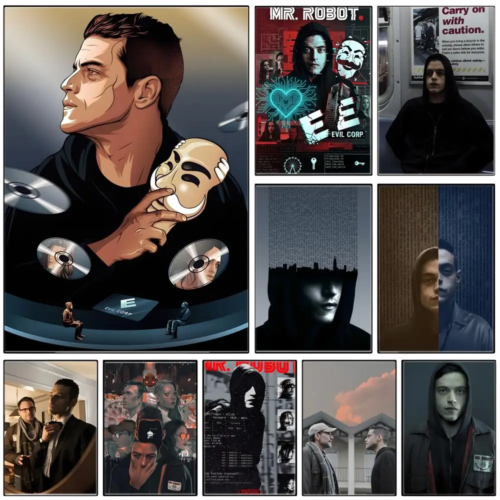 Techno Thriller M-Mr Robot Poster  Self-adhesive Art Waterproof Paper Sticker Coffee House Bar Room Wall Decor