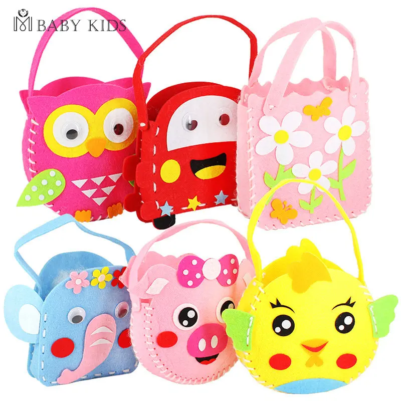 Non-Woven Fabric DIY Handbag Kids Craft Toy Mini Bag Non-woven Cloth Colorful Handmade Bag Cartoon Animal Children Handbags