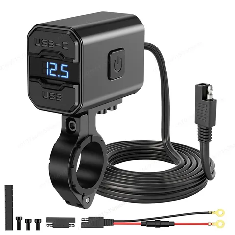 Алюминиевое зарядное устройство USB для мотоцикла 12В PD QC3.0, быстрое зарядное устройство 54Вт, USB-разъем на руль с выключателем, вольтметр, водонепроницаемый адаптер питания