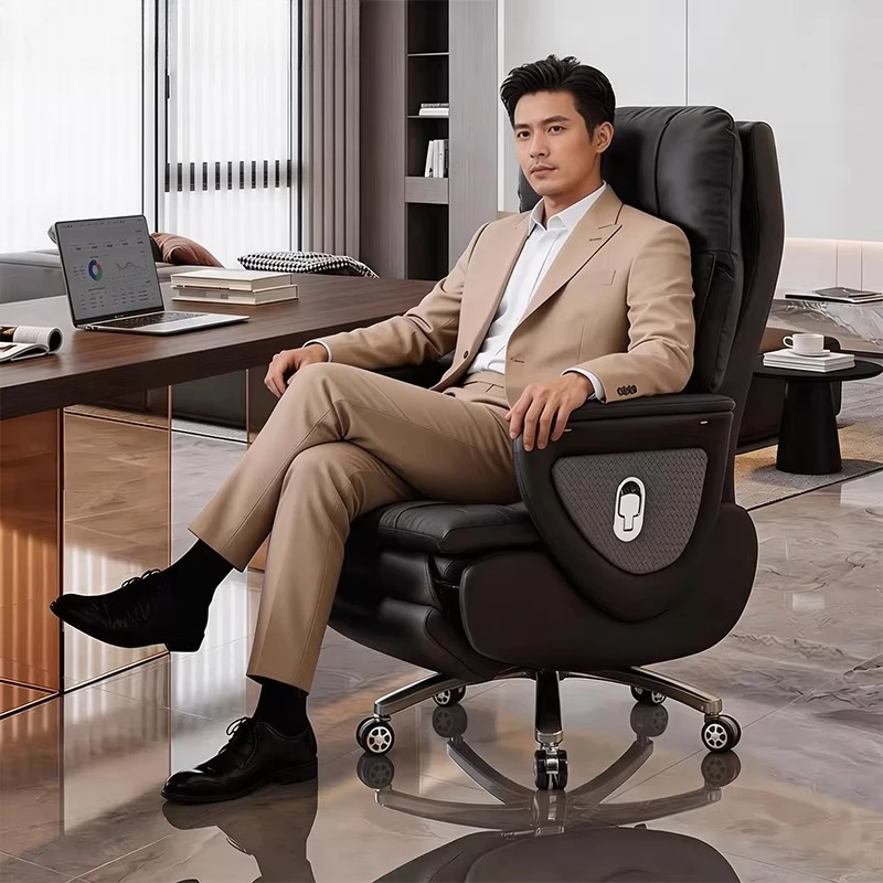 Luxury Genuine Leather Executive Chair Electric Reclining Office Chair with Massage Function 160° Recliner for Office Napping