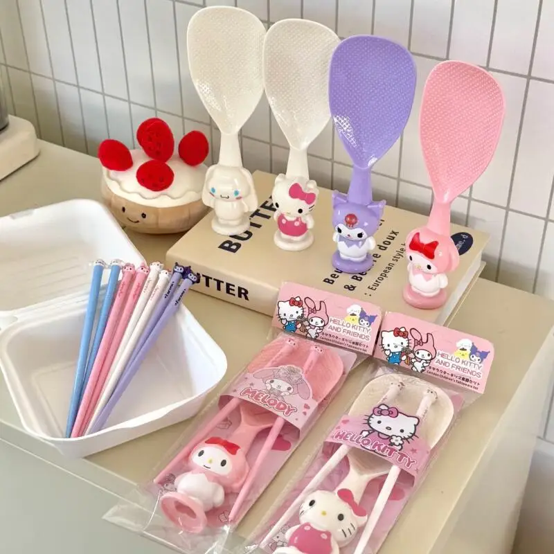 

Kawaii Sanrio Hello Kitty Chopsticks Hot Tableware Kuromi Cute Vertical Rice Shovel Cartoon Household Birthday Xmas Girls Gift
