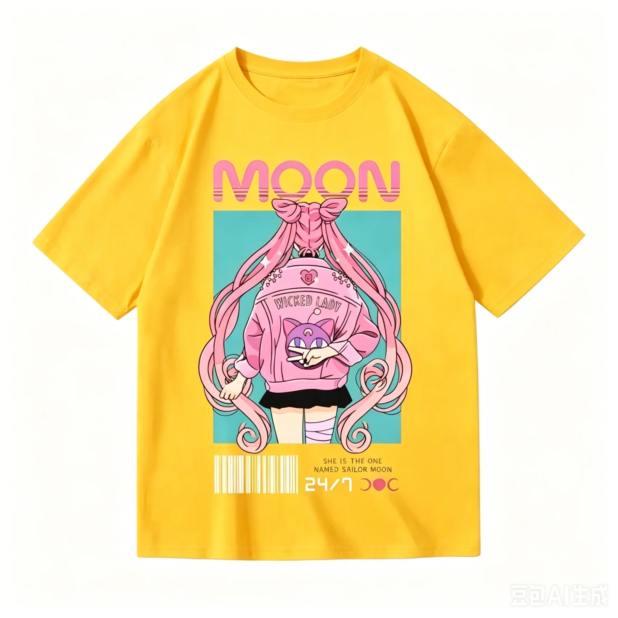 Sailor Moon Wicked Lady Cotton T-Shirt, Boys Girls Harajuku Streetwear Anime Short Sleeve Tee, Retro Casual Children Top