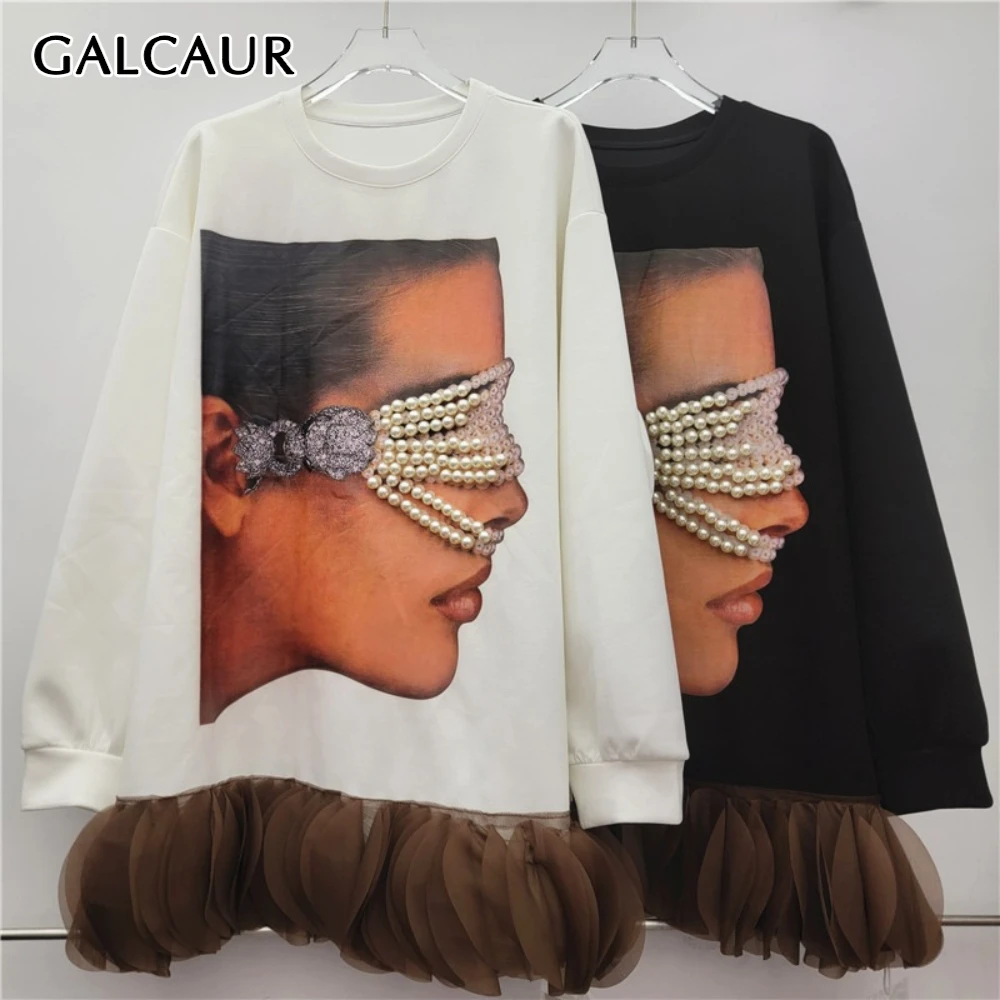 

GALCAUR однотонный свитер с принтом, женский свободный уличный дизайн с круглым вырезом и длинными рукавами, женские свитера, новая мода