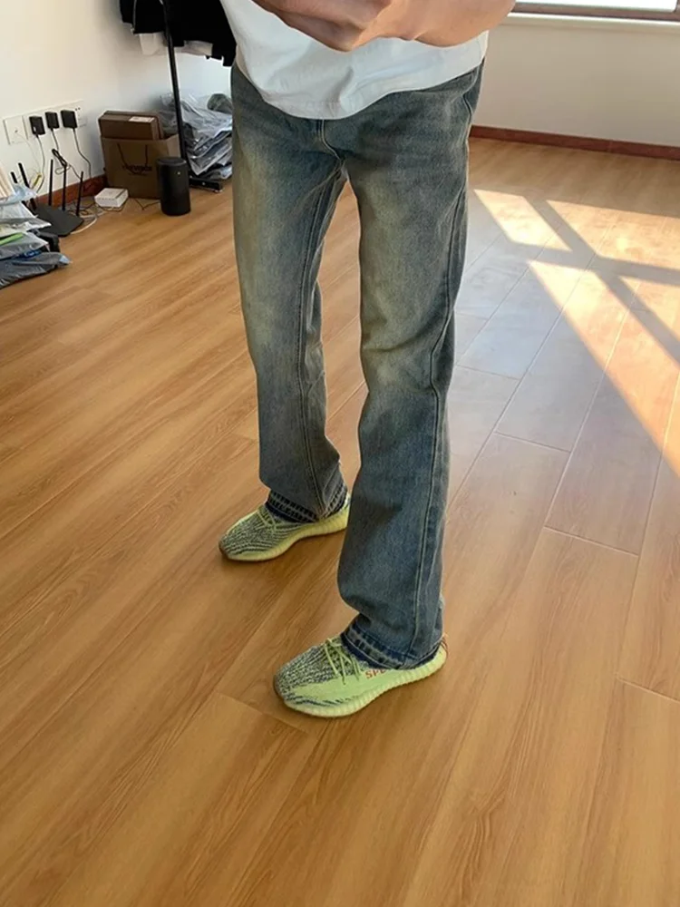 

Мужские джинсы American Retro Blue Knife, прямые, с легким расклешением, в стиле High Street, модные, с эффектом Cleanfit, молодежный стиль