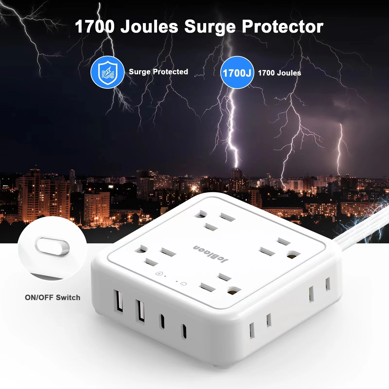 Surge Protector Power Strip - 8 Widely Outlets with 4 USB Charging Ports, 3 Side Outlet Extender with 5Ft Braided Extension Cord