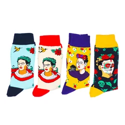 Chaussettes de skateboard AB pour femmes, bonneterie en coton, streetwear féminin, peinture à l'encre, plante, Kawaii, drôle, heureux, décontracté, Harajuku