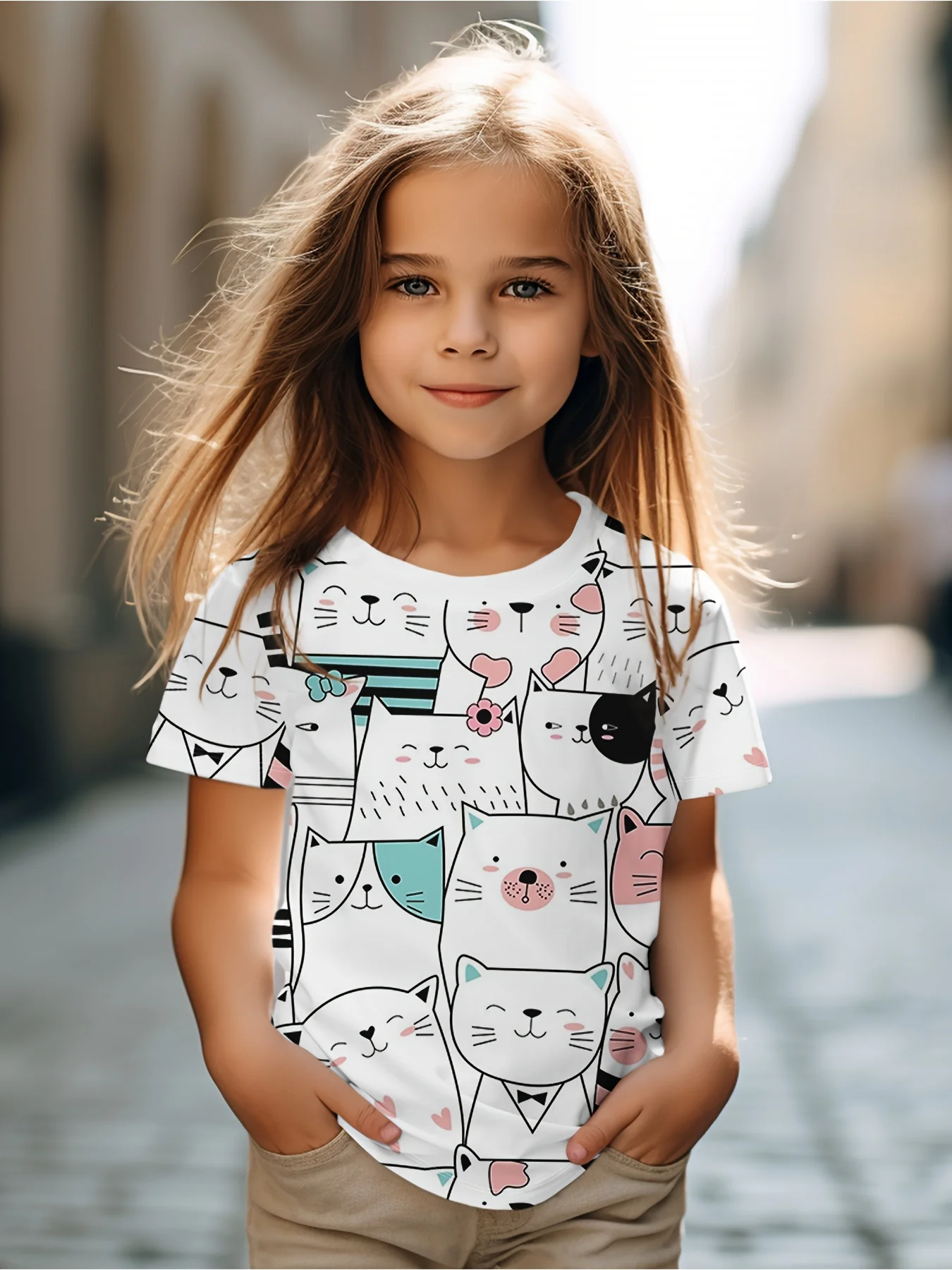 Так милый! Детская одежда, футболки с рисунком милого кота, топы с короткими рукавами, летняя детская футболка с круглым вырезом, детская футболка с рисунком