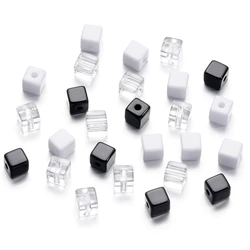 30pcs/lot 7.5mm Acrylic Square Black With White Spacer Loose Beads for Handmade DIY Necklace Bracelet Jewelry Making Supplies