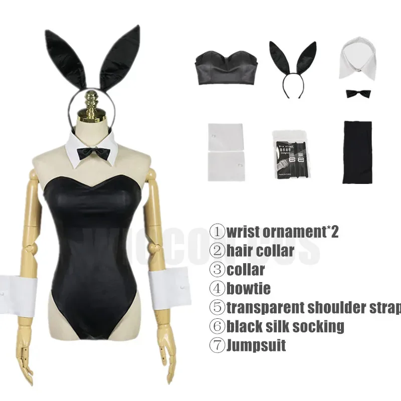 Sakurajima Mai Cosplay Costume for Girls Halloween Women Black Sexy Jumpsuit Rascal Does Not Dream of Bunny Girl Senpai Cos