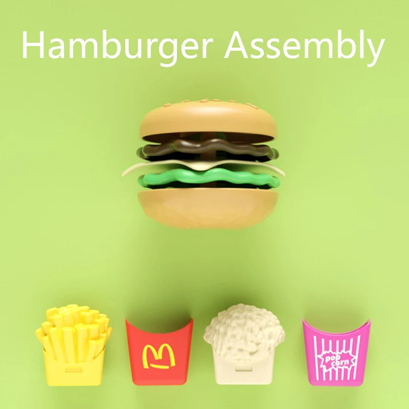 Creative Kitchen Play Set for Kids，Mini Hamburger Assembly Toys with Sandwich & Fries，Educational Pretend Food for Cooking Games