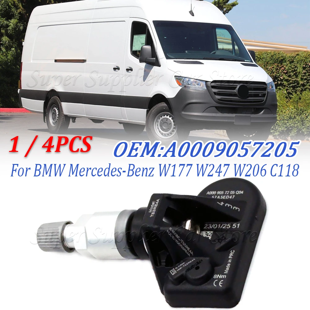

1/4PCS TPMS 433MHZ Car Tire Pressure Sensor A0009057205 For BMW Mercedes-Benz W177 W247 W206 C118 C257 W213 C238 H247 V295 H247