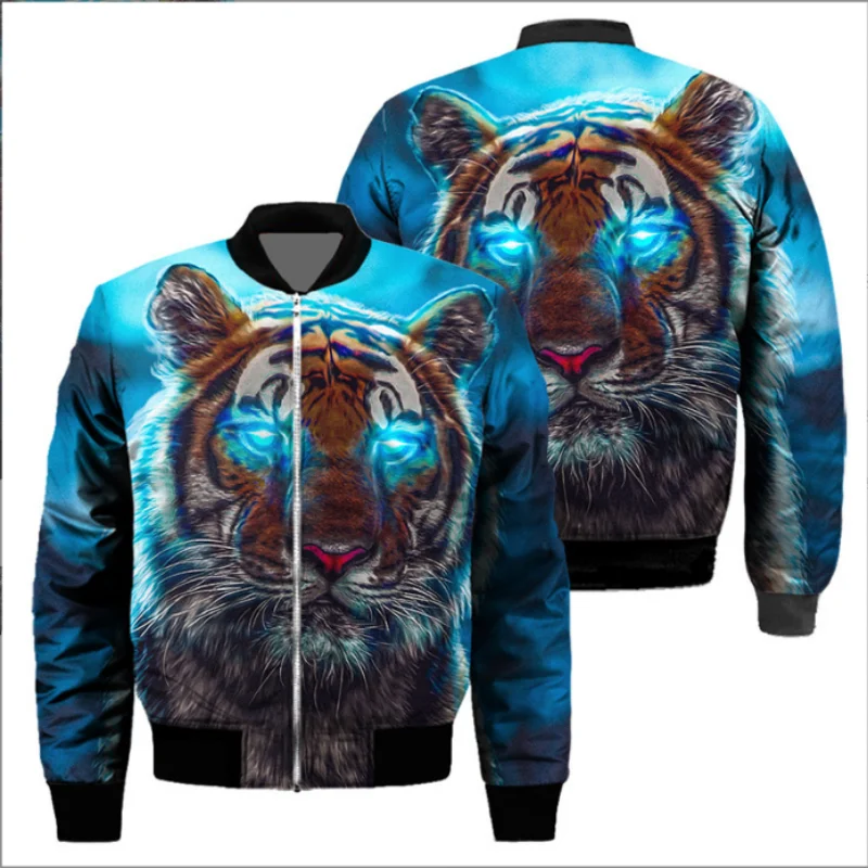 Tiger 3D printed zipper jacket, men's and women's jacket, casual and fashionable men's and women's universal jacket, jacket top