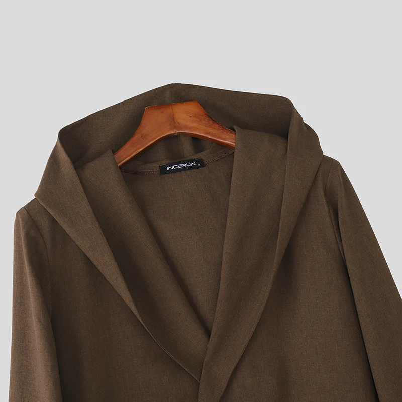 INCERUN Men Sets Solid Color Long Sleeve Hooded Blazer & Pants Two Pieces Sets Elegant Streetwear Fashion Men Casual Suits S-5XL