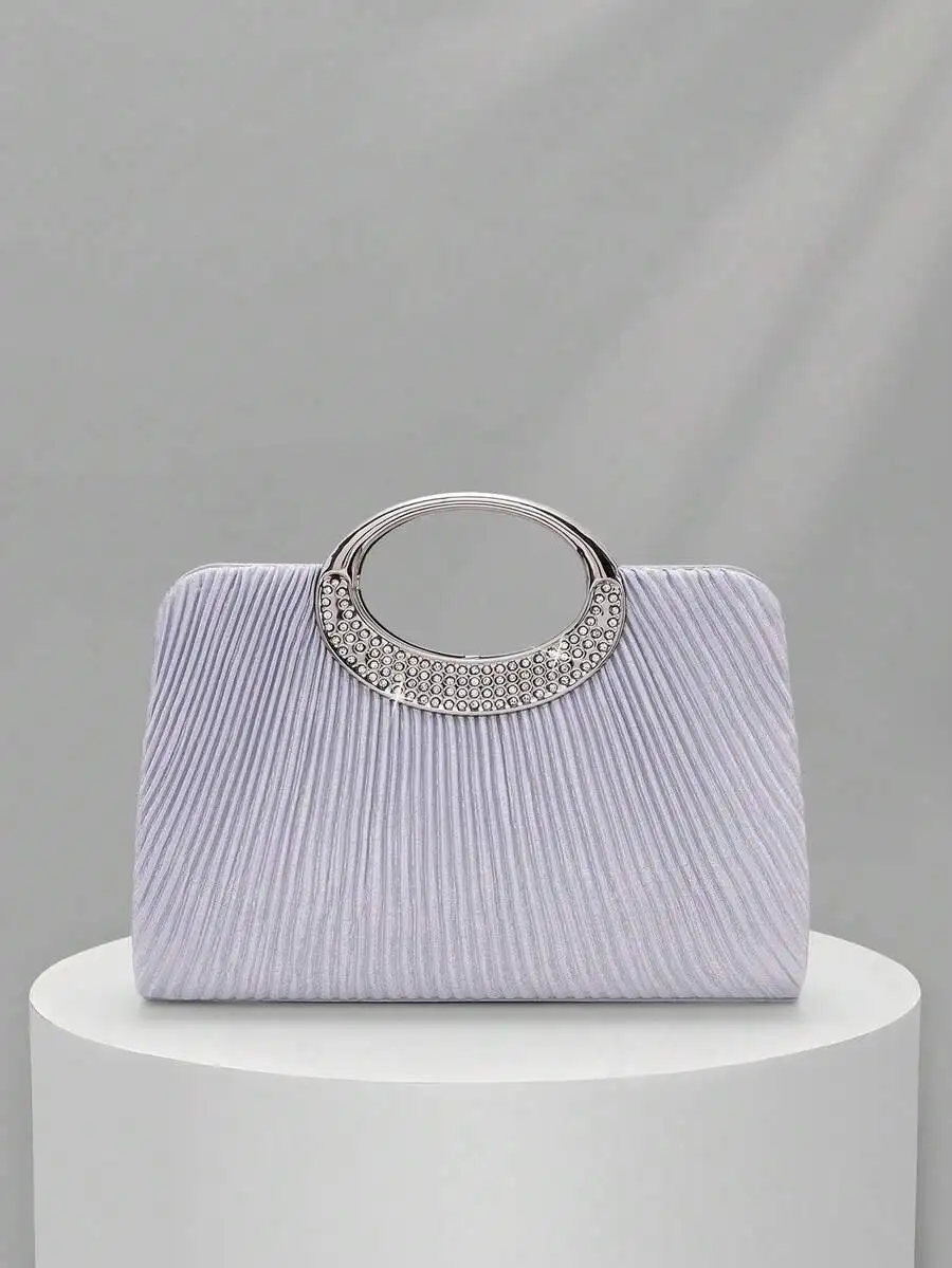 

Womens Pleated Rhinestone Evening Clutch Bag For Party Wedding Gala