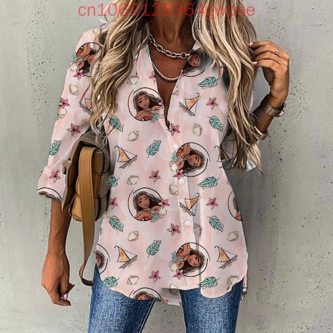 2025 Disney Monan Casual Blouse Dames Shirt Met Lange Mouwen Knop Vest Elegant 3D Ademend Dames Hawaiiaanse Shirts Tops