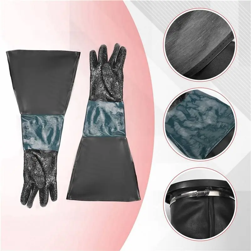 A24U 4X Sandblasting Gloves Sandblaster Parts 60Cm With O Rings For Sandblast Cabinet