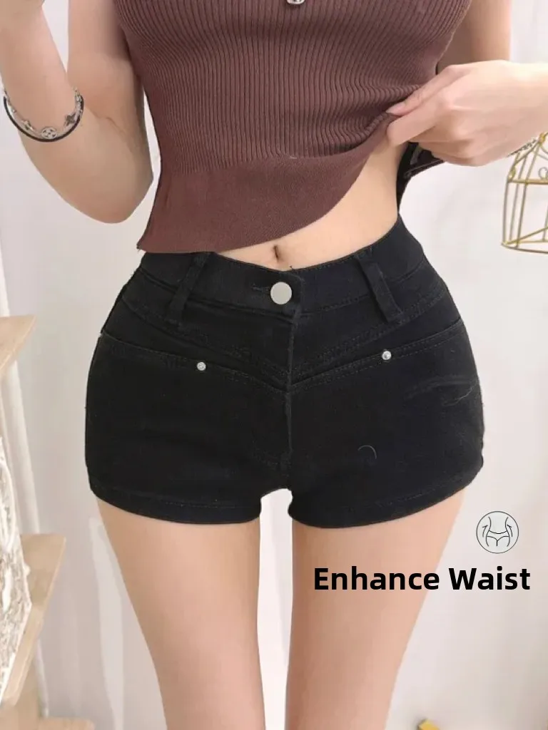 Slim Fit Low Waist Denim Shorts Women's Fashion Butt Enhancing Tight Jeans Summer Season Zipper Closure Teen Girls Style