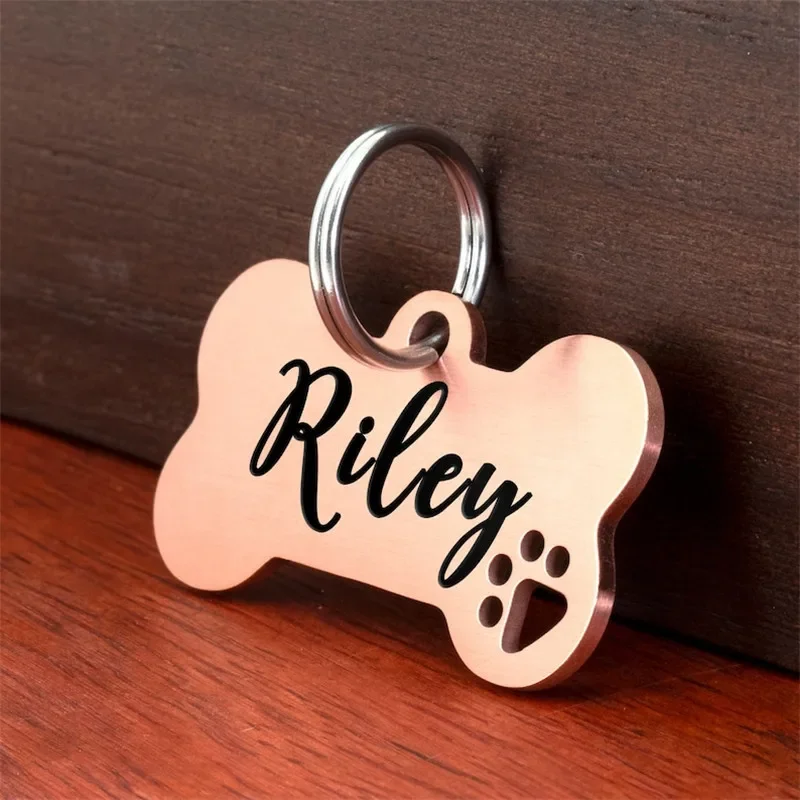 Customized Stainless Steel Pet ID Tag Anti-Lost Dog Collar with Name Engraving Cat Bone Shaped Pet Supplies for Puppies