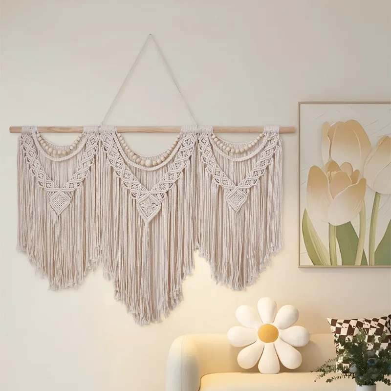 Oversized Detachable Hand Woven Cotton Macrame Tapestry, Minimalist Nordic Wall Hanging, Cozy Bohemian Bedroom Home Wall Decor