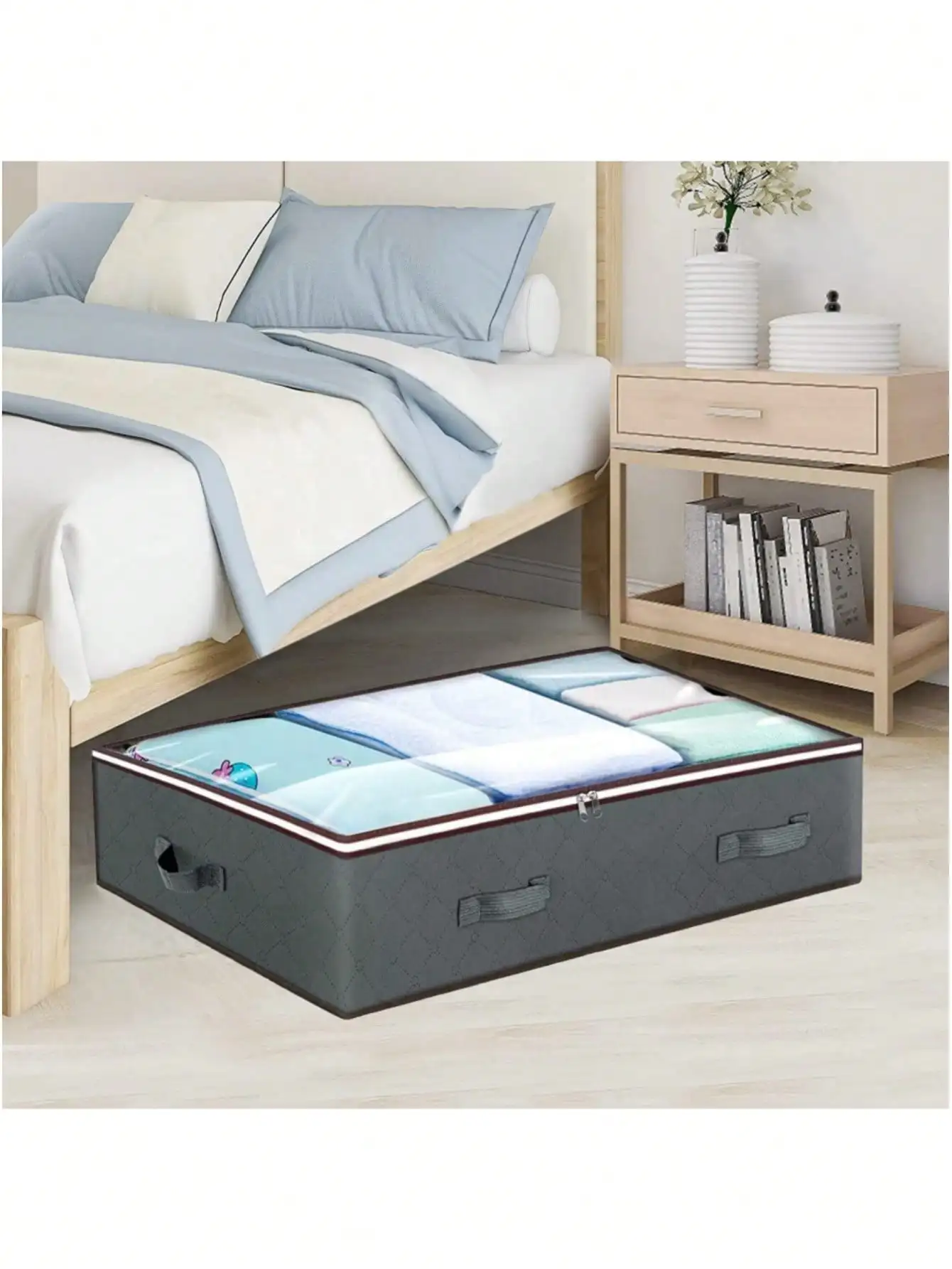 Under Bed Storage Container Organizer Large Capacity under Bed Clothes Storage Box Foldable Storage Bag with Clear Window