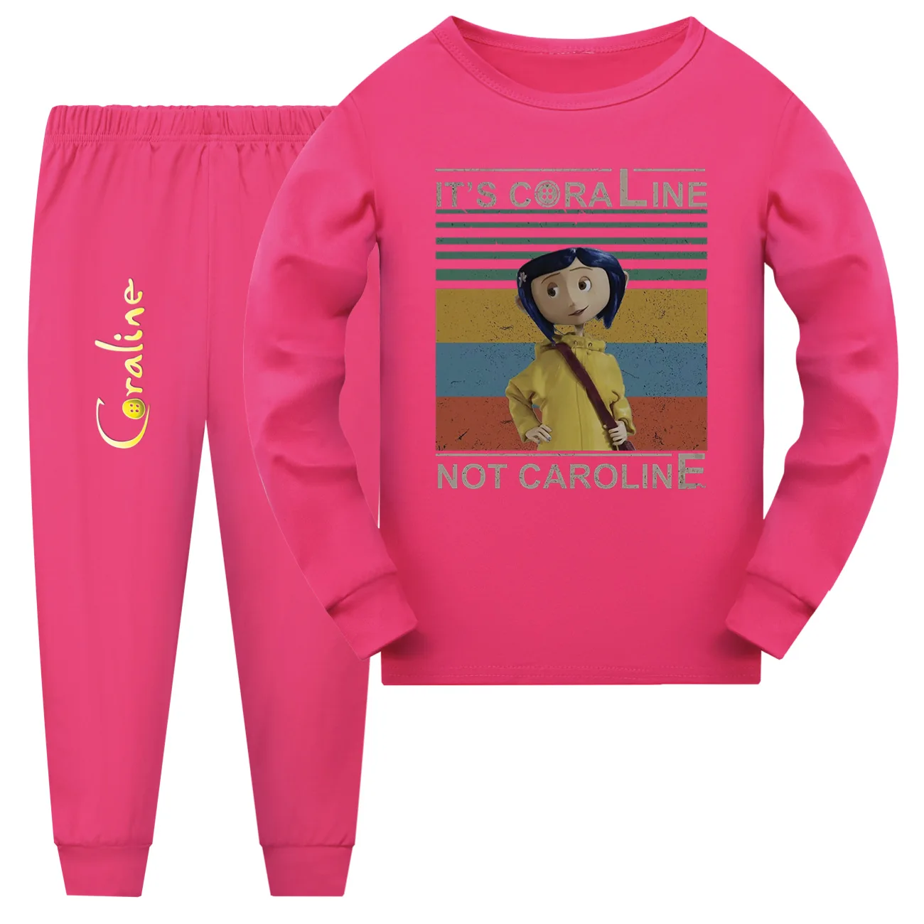 Movie Coraline Costume for Kids Pyjama Sets Toddler Girls Cartoon Long Sleeve Tshirt+pants Suits Children Sleepwear Boys Clothes