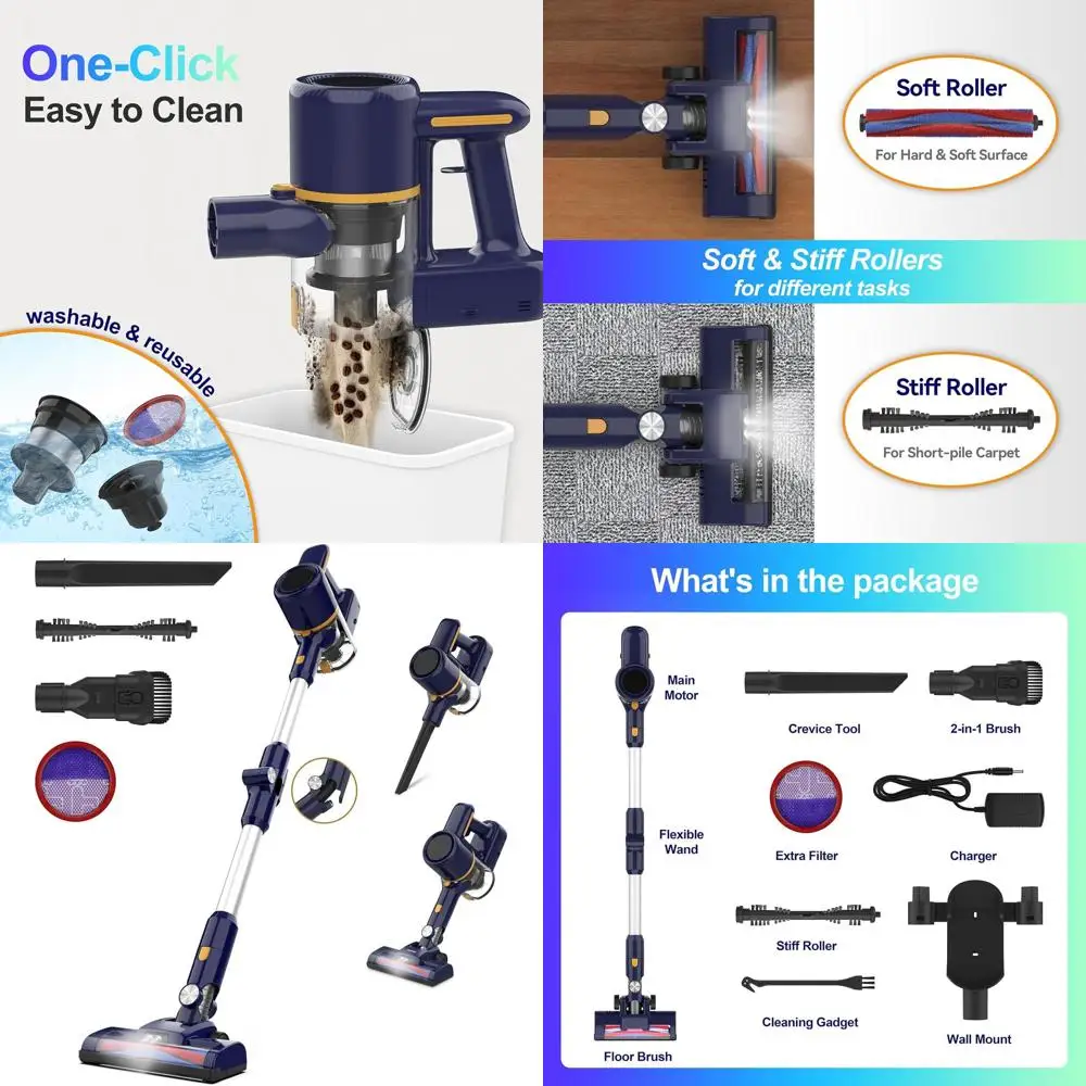 Aspirapolvere senza fili 6 in 1, batteria da 2200 mAh, leggero per pavimenti in legno e peli di animali (blu)