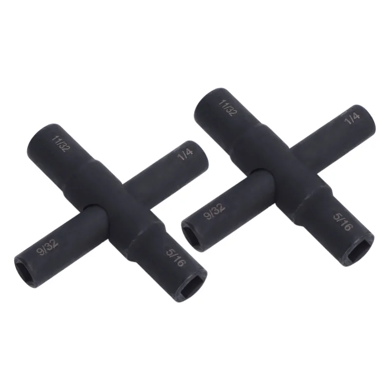 2PCS Crossed Tap Wrench 4 Way Steel Sillcock Water Key For Valve Faucet Hose 1/4 9/32 5/16 11/32 Inch Black Phosphating