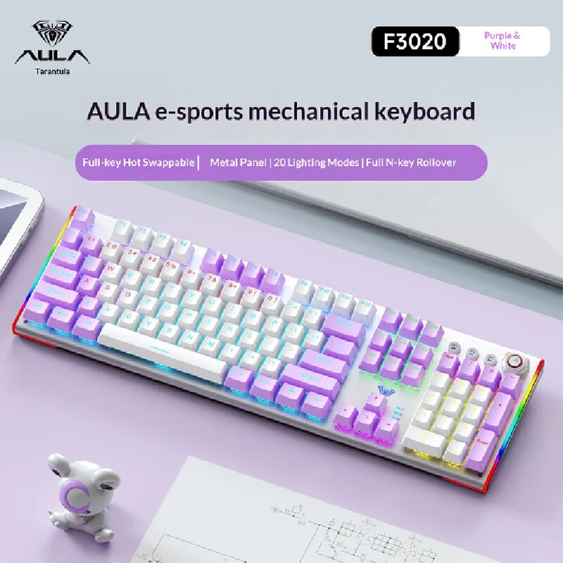AULA F3020 Mechanical Keyboard And Mouse Combo 108 Keys Hot Swap Rgb Backlit Wired Gaming Esports For Desktop Computer Office