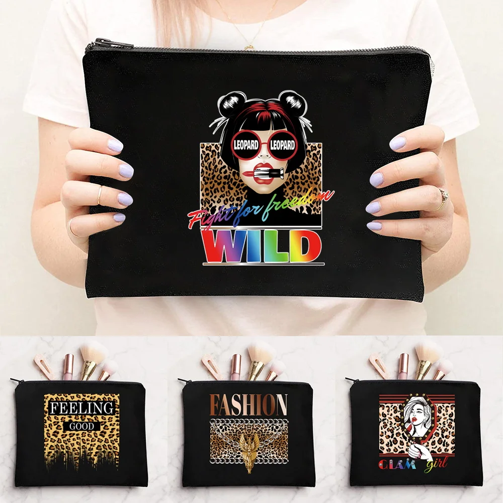 Fashion Cosmetic Bags With Leopard Print Light Carry Bag for Ladies Makeup Tools Pens Small Gadgets for Outdoor Daily Activities