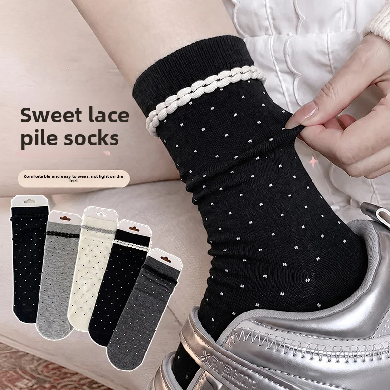 Lace Tube Socks Women's Skin-friendly Soft Sweat-absorbing Breathable Polka Dot Casual Versatile Stacking Socks