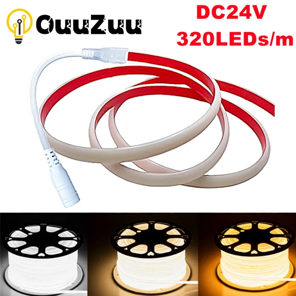 

COB LED Strip Light DC24V IP68 Waterproof CRI90 Flexible LED Tape 320LEDs/m Silicone Tube High Density Liner LED Strip lamp