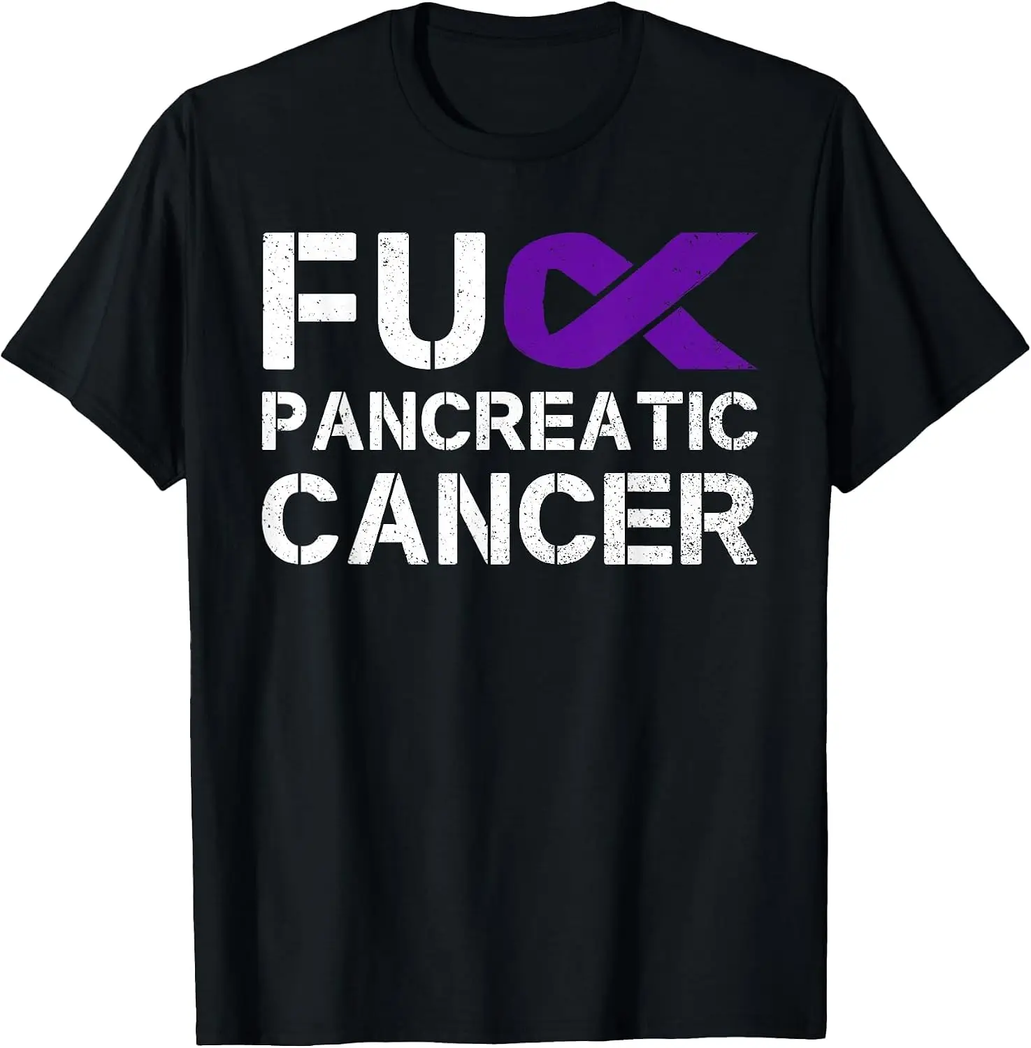 Fuck FU Pancreatic Cancer Awareness Warrior Purple Ribbon T-Shirt Halloween Loose-Fit Pure Cotton Short-Sleeve Top – Stylish, Breathable, Plus-Size – Christmas Gift