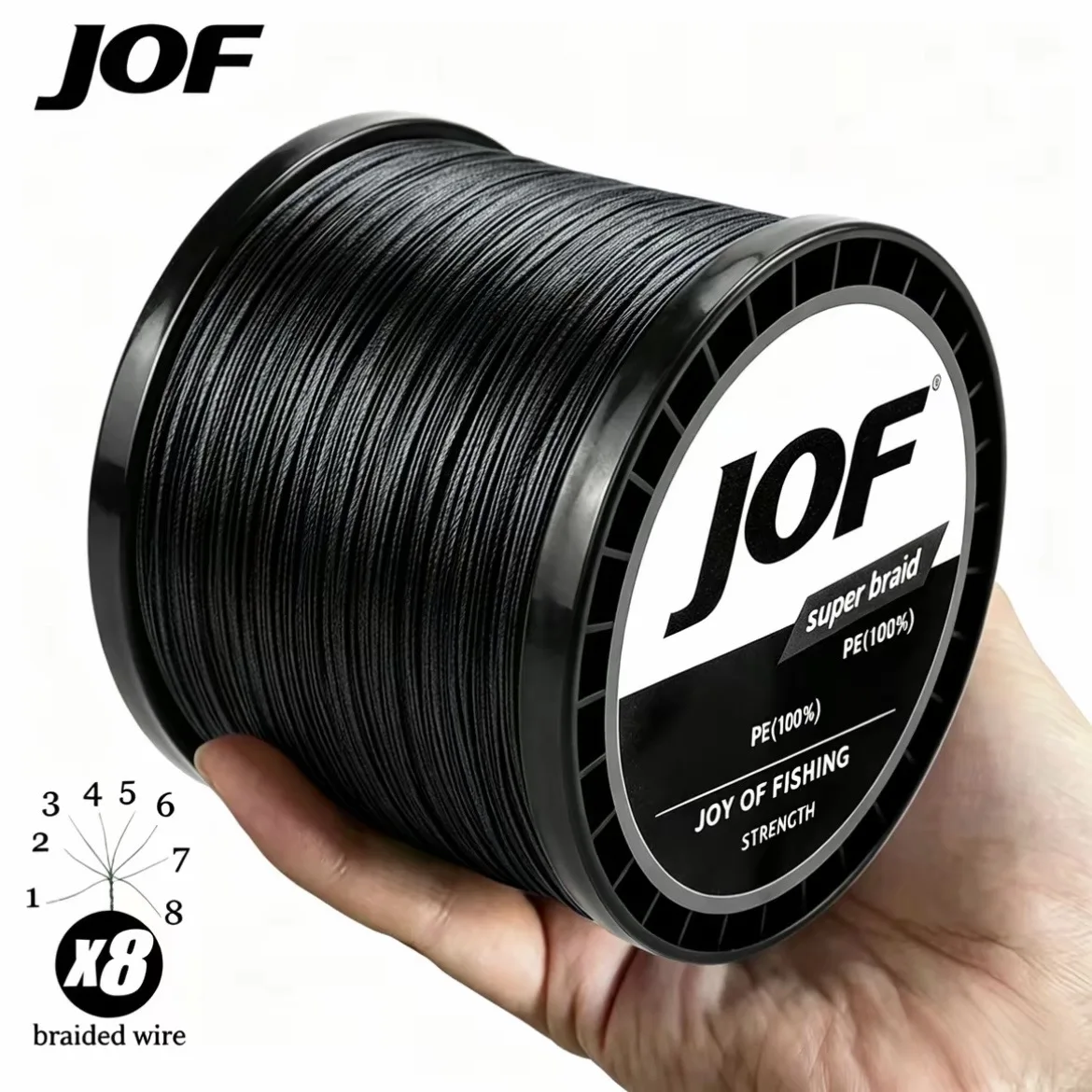 JOF 8-Strand Braided Fishing Line Multifilament 500M/1000M 20-88LB Test Carp Fishing Wire for Freshwater And Saltwater