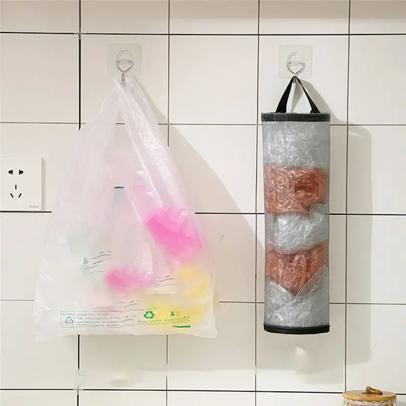 AEE4-Wall-Mounted Garbage Bag Kitchen Hanging Visual Storage Magic No-Punch Pull-Out Plastic Bag Storage Bag