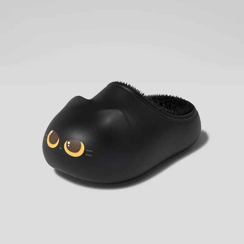 Unsiex Home Slippers 2026 Winter Soot Sprite Cat Plush Slippers Waterproof Heel Covered Warm Non Slip Home Outdoor Slippers