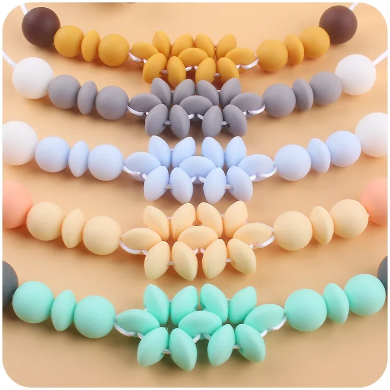 Kissteether Cartoon Flower Necklace For Infants Creative Silicone Beads For Biting And Grinding Teeth, Handmade Pendant Necklace