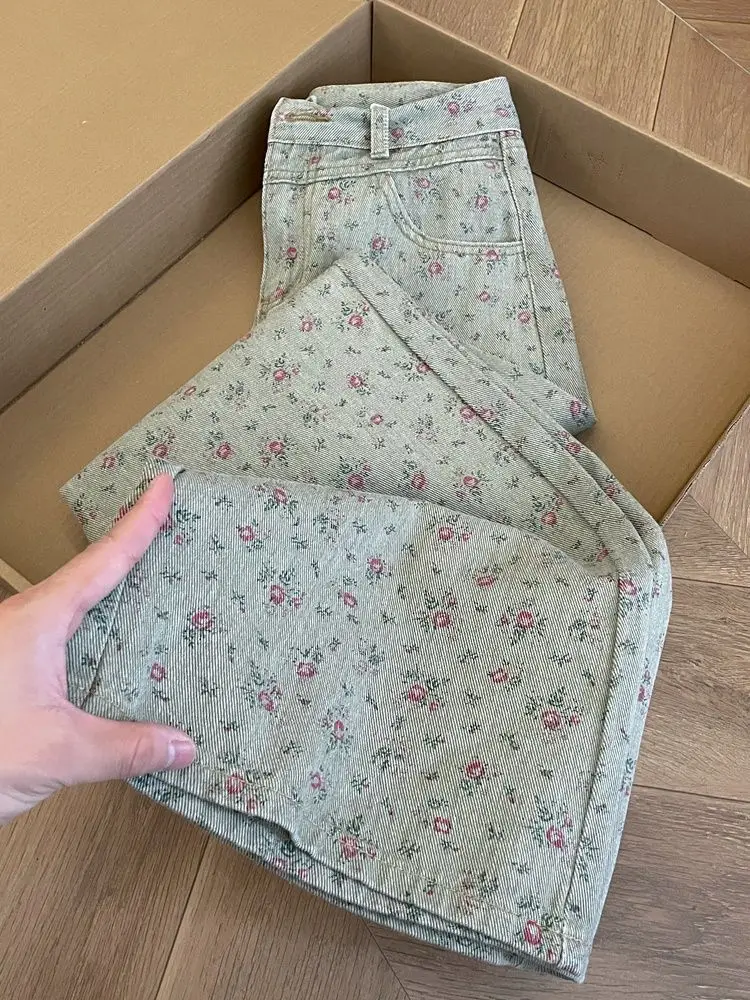 Jeans Women Retro Print Fashion High Waist Korean Street Style Denim Vintage All-match Straight Casual Full Length Spring Fall